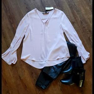 WHBM Pleated Cuff V Neck Blouse